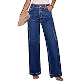 Sidefeel Straight Leg Jeans for Women High Waisted Baggy Pants Loose Stretchy Wide Leg Cargo Jeans