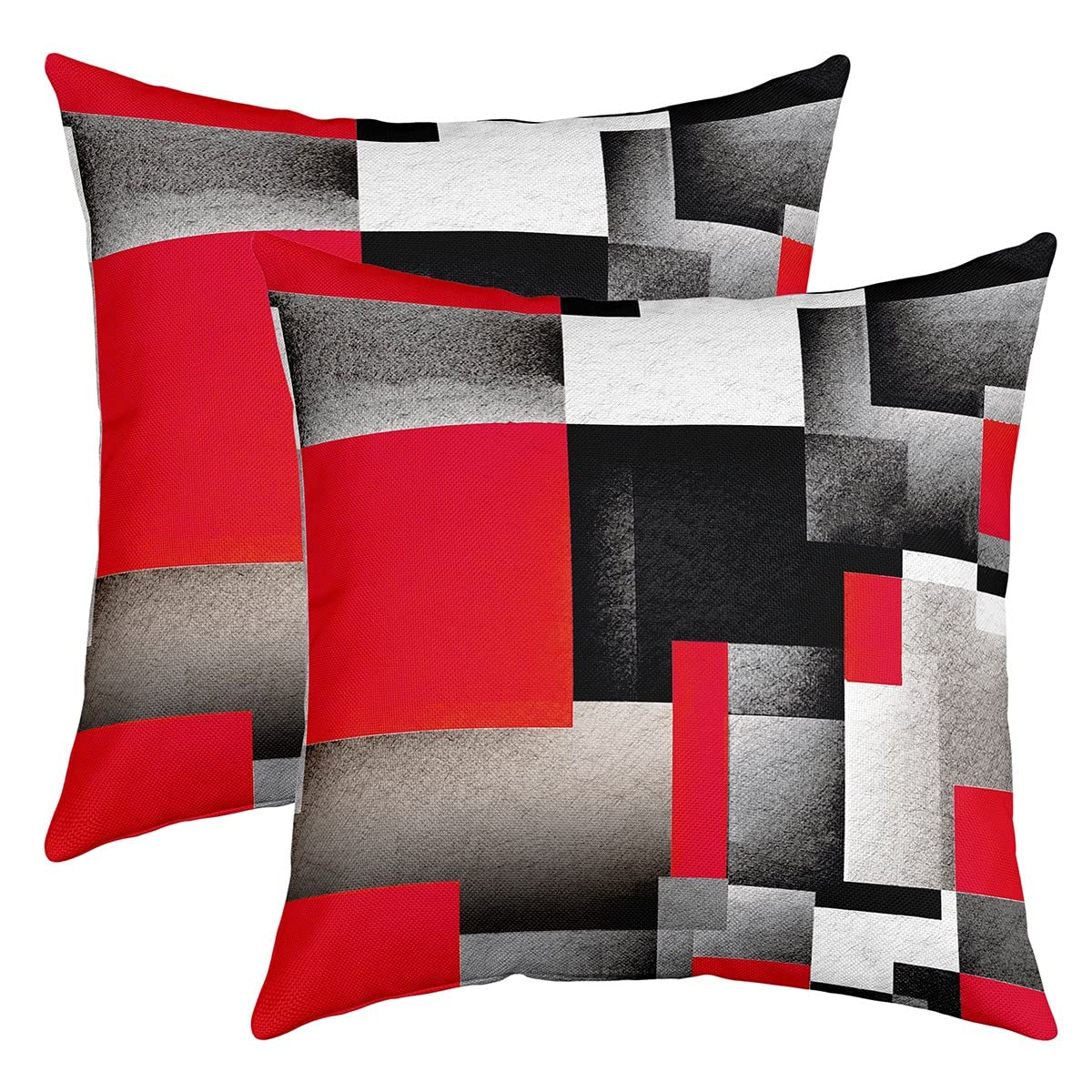 Loussiesd Red Grey Black Buffalo Check Reversible Throw Pillow Covers Kids Geometric Pillow Covers Home Decor for Square Cushion Covers Set of 2 Plaid Modern Abstract Art 24x24 Inch โ image 1