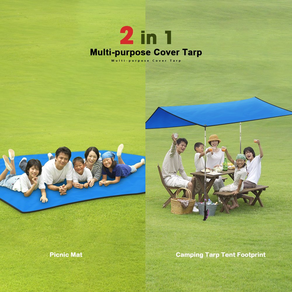 Camping Tarp Picnic Blanket AOPETIO-Rain Shed Sunshade Waterproof Multi-purpose Tent Accessories with Drawstring Carrying Bag