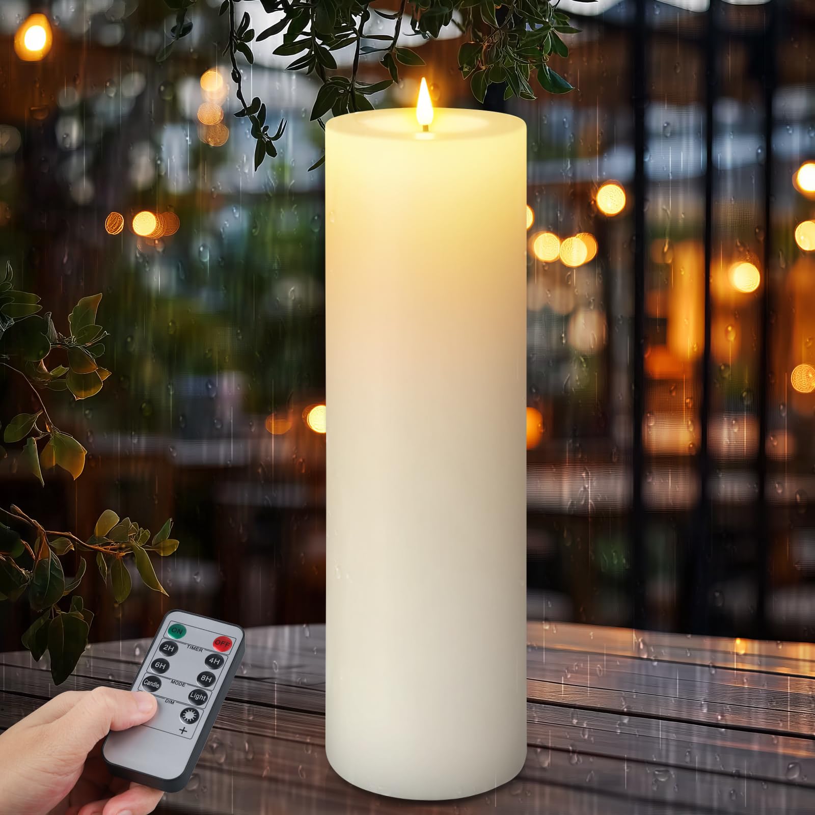 Photo 1 of 14" x 4" Large Outdoor Candles, Waterproof Flickering LED Flameless Candles with Timer, Battery Operated Candles with Remote Control Realistic Fake Pillar for Patio Porch Lanterns, White 1 Pack