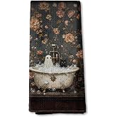 DOFQZ Halloween Ghost Bathtub Floral Kitchen Towels, Gothic Cottagecore Hand Tea Towels for Bathroom, Vintage Spooky Halloween Decor, 16x24 Inch