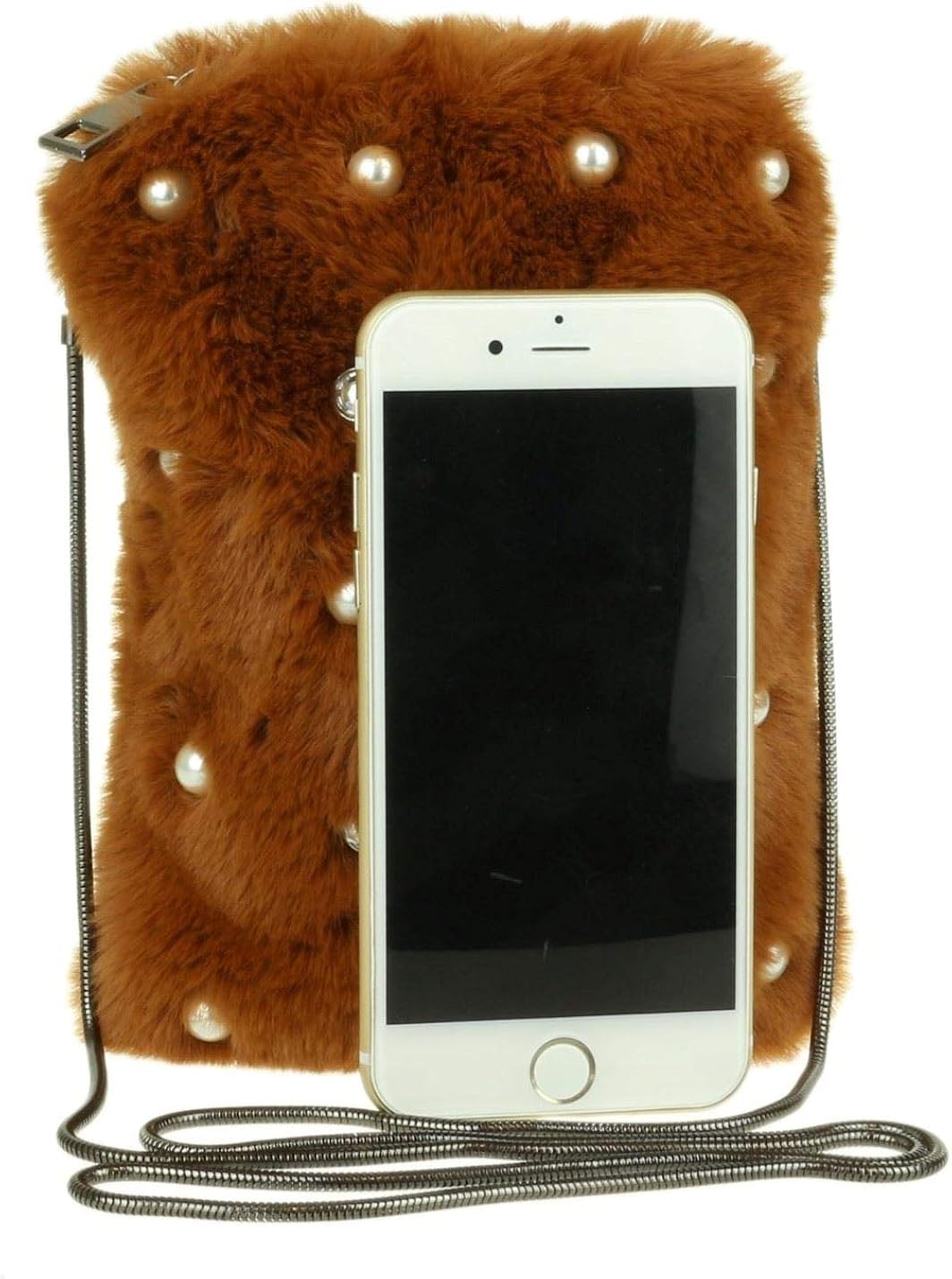 Girly Handbags Womens Pearls Fur Clutch Bag - Brown - Image 5