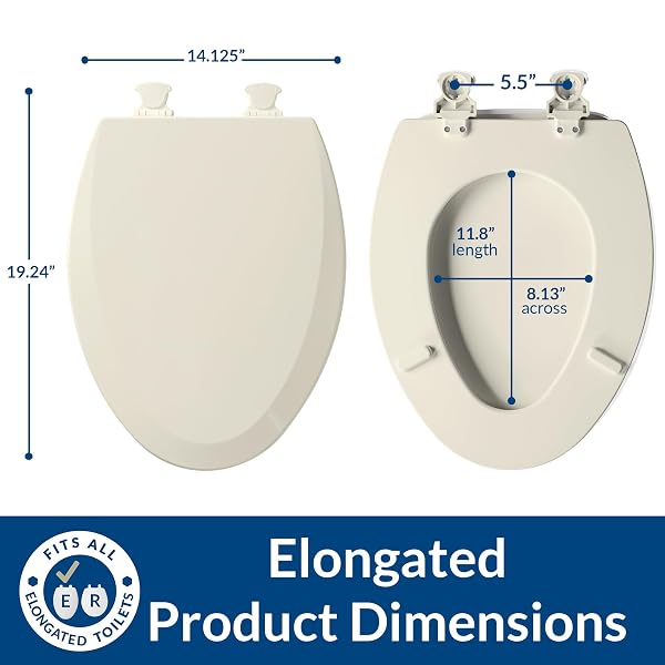 BEMIS 1500EC DURABLE WOOD TOILET SEAT WITH EASY CLEAN HINGES, MADE IN USA, ELONGATED, BISCUIT