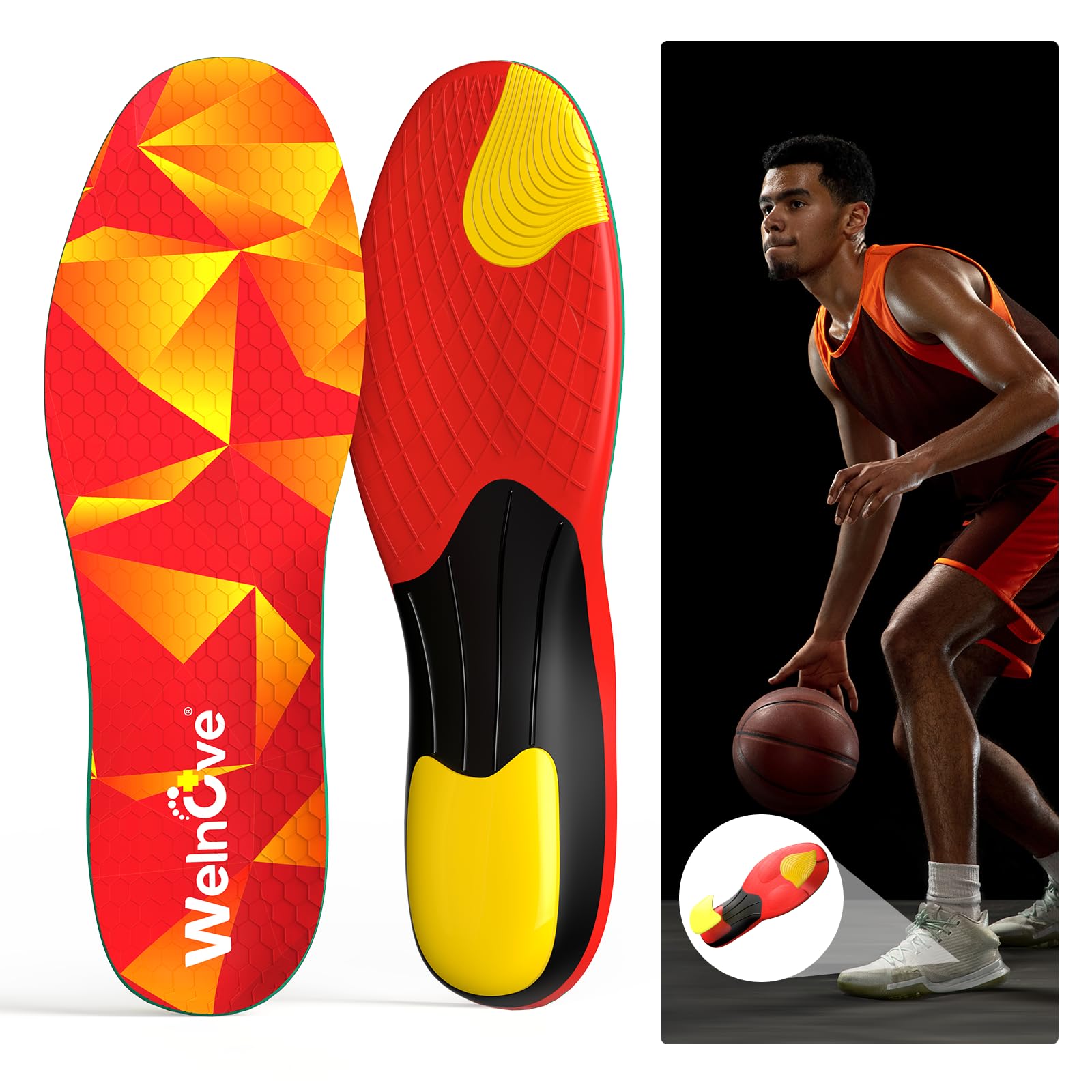 Photo 1 of Welnove Sports Insoles for Plantar Fasciitis: Running Insoles to Prevent Injuries & Boost Performance – Shock-Absorbing Triple-Cushion Design for Marathon, Basketball, Pickleball & Hiking, S