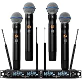 Xiao Meng Yi 4-Channel Wireless Microphone System, 4 Handheld Dynamic Mic, 200 UHF Frequencies, Auto Scan, 400ft Long Range, Suitable for Singing, Karaoke, Wedding, Performance