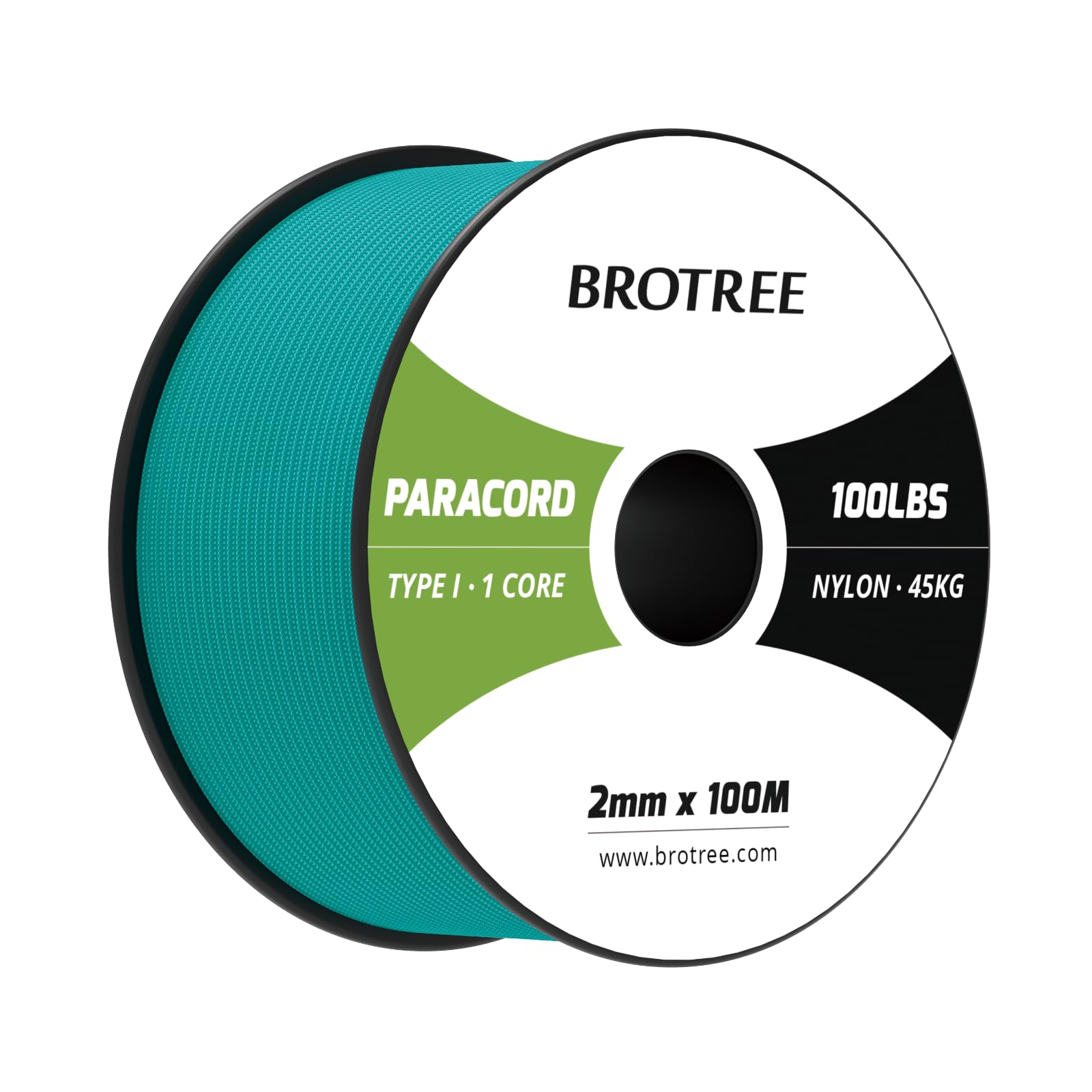 Brotree Paracord 2mm 100M 100% Nylon Rope 1 Strand Parachute Cord for Outdoor, Craft, DIY - 45kg Breaking Load (Turquoise)
