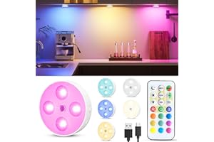 HOMEBEST Puck Lights with Remote, Rechargeable 1500mAh Motion Sensor Night Lights, 13 RGB Colors, Dimmable LED Under Cabinet Lighting, Magnetic Stick-On Lights for Closet, Kitchen, Stairs, Counter, 6 Pack
