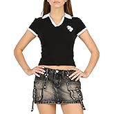 Forever 21 Womens Cropped Polo Tee with Embroidered Graphic
