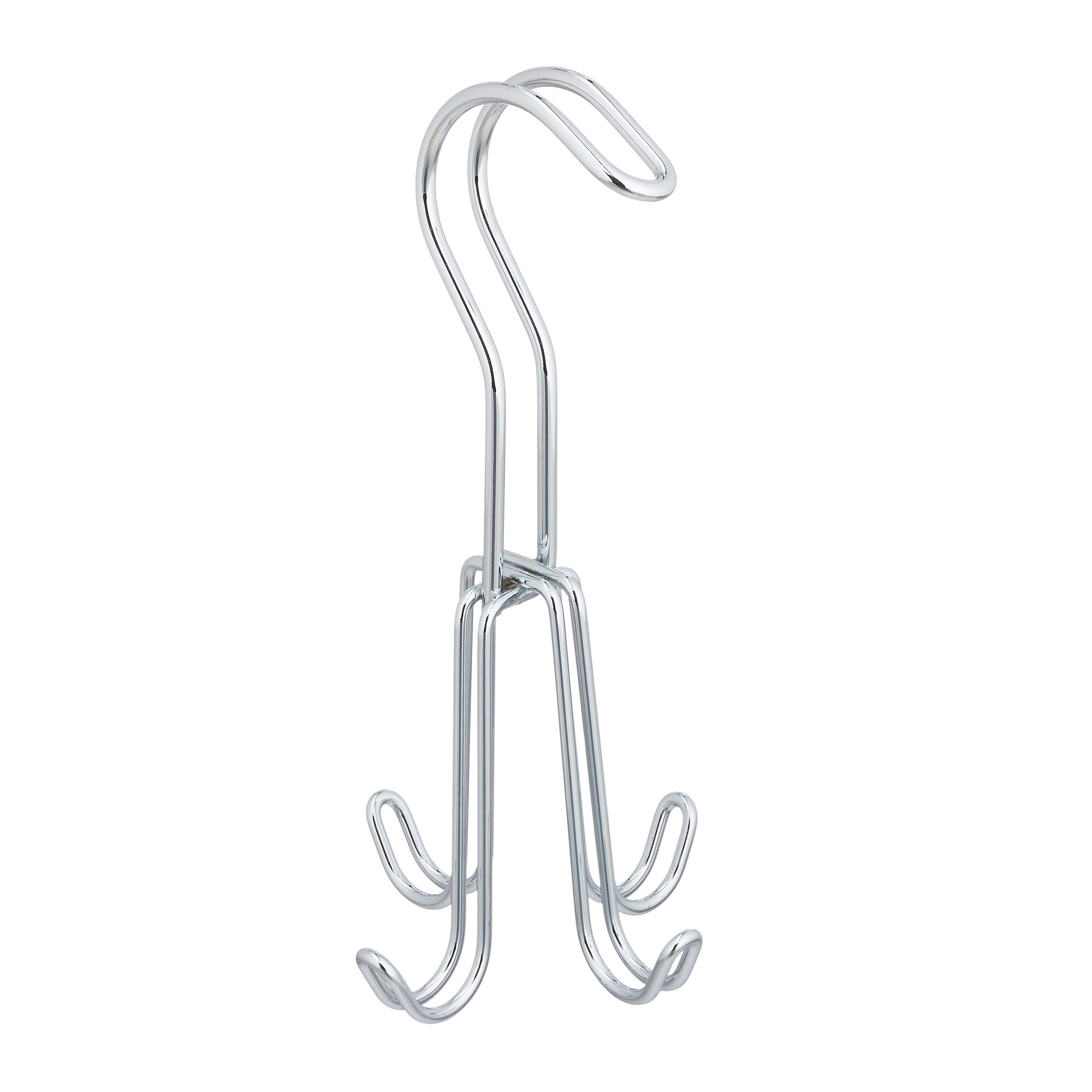 Relaxdays Hanger, Holder for Wardrobe, Metal, Belts, Handbags, 4 Hooks, 18 x 9 x 9 cm, Silver, Iron