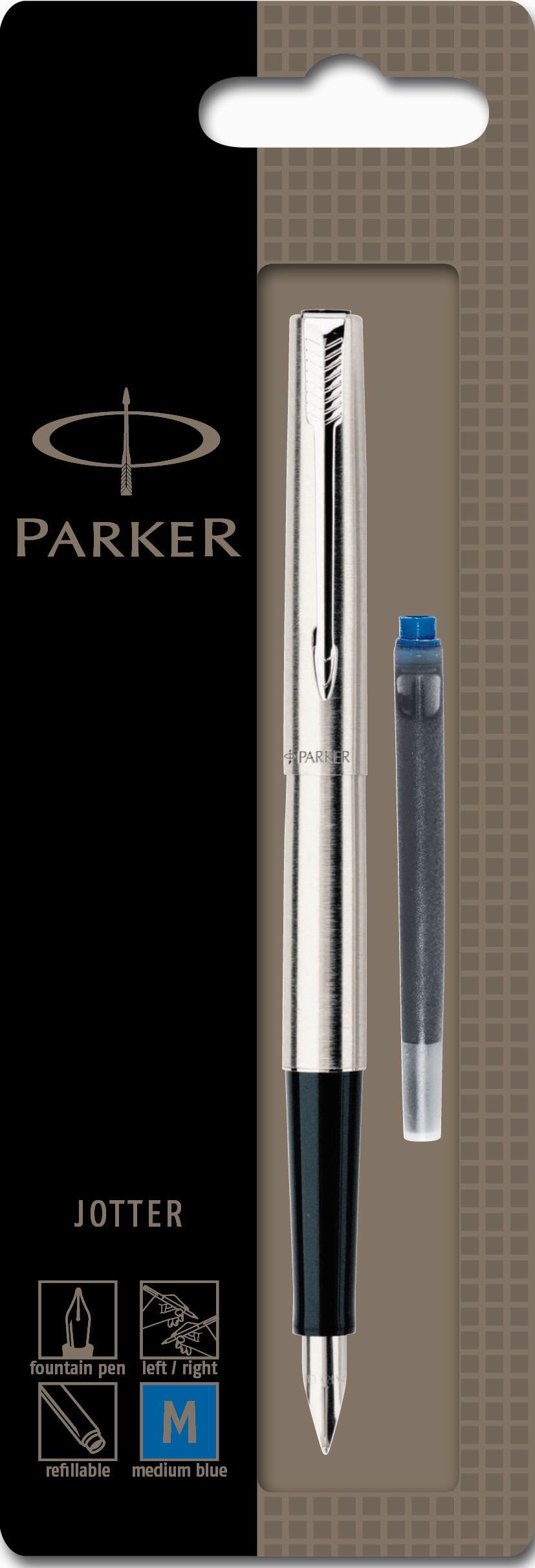 Parker Jotter Stainless Steel Chrome Trim Fountain Pen Medium Nib (Blister Pack)