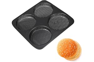 4 Cavity Hamburger Bun Mold, Non-Stick Carbon Steel Baking Pan for Bread & Muffins