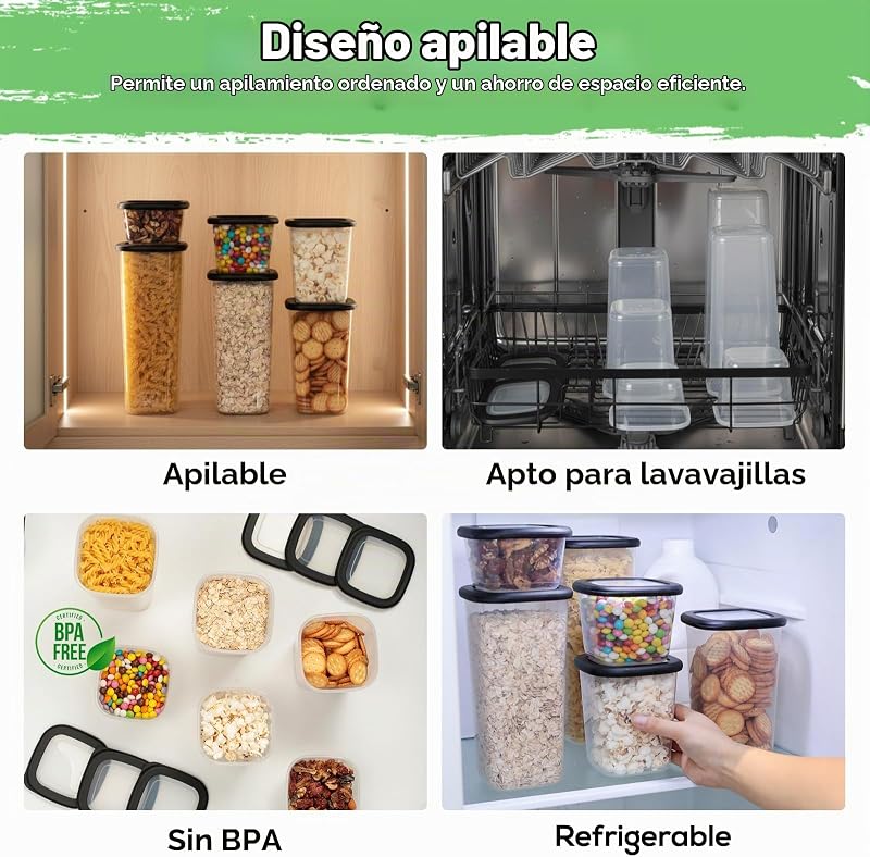 Set de recipientes herméticos para alimentos – 12 botes cocina (2x 0.36L-1.64L) und 16 etiquetas negras, ideal para almacenaje cocina, tarros cocina — foto 5 de 7