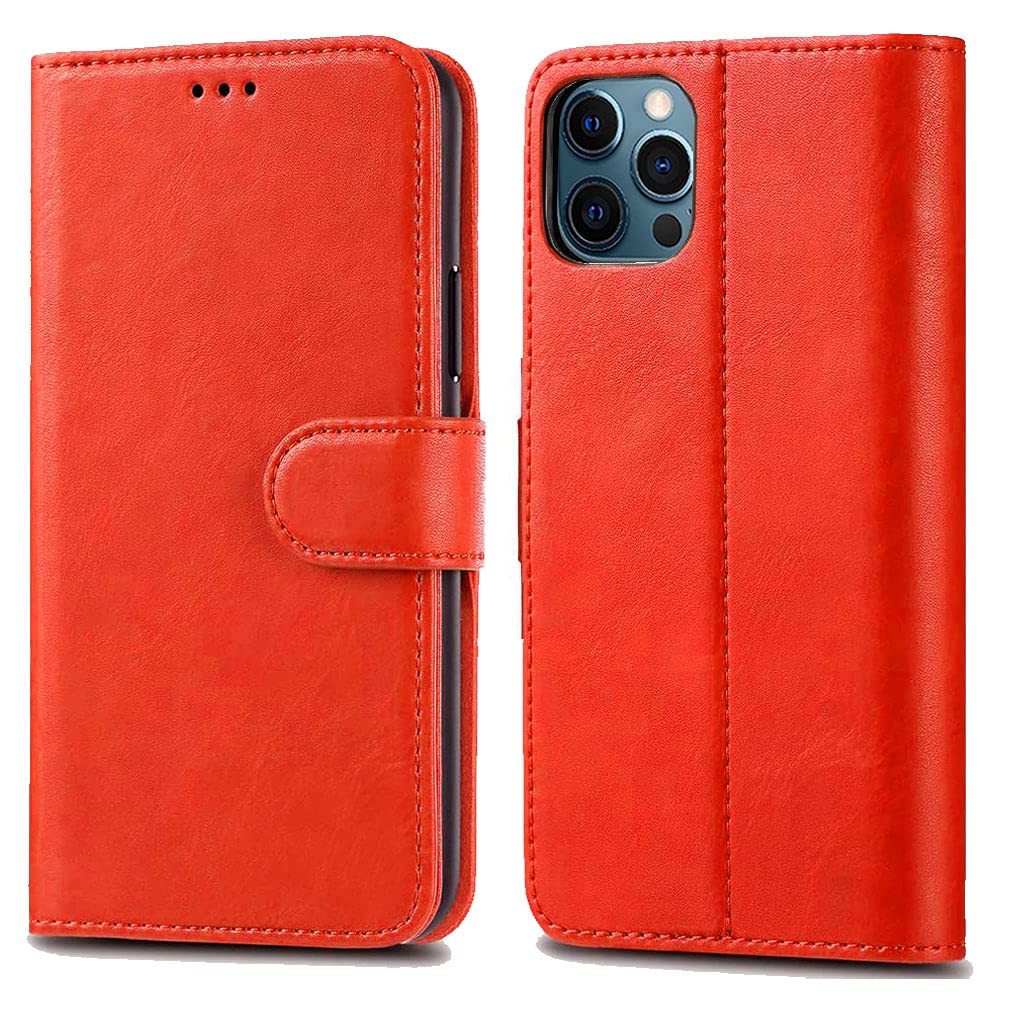 iPhone 12 Pro MAX 6.7" Leather Case - Premium Wallet Case Leather Flip Cover For iPhone 12 Pro Max [Card Holder] [Magnetic Closure] (Red)