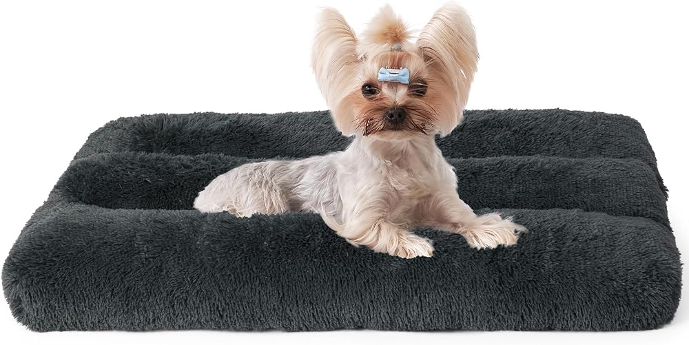 EHEYCIGA Fluffy Small Dog Crate Bed Calming Anti Anxiety Plush Mat 60x45x7.5cm