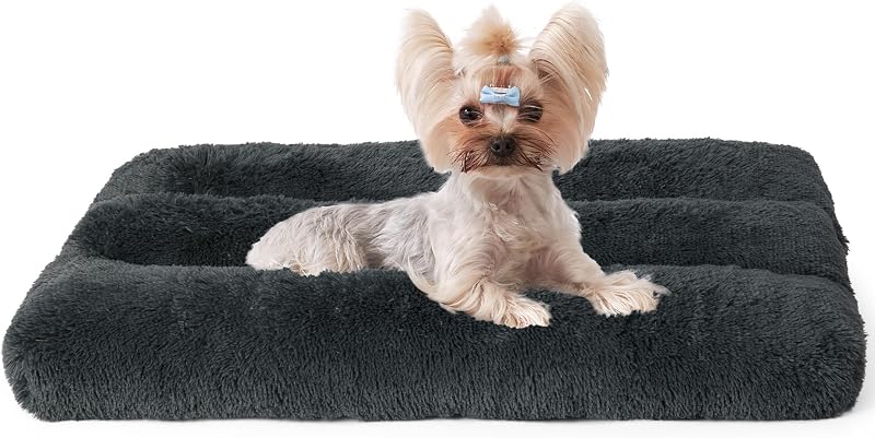 EHEYCIGA Fluffy Small Dog Crate Bed Calming Anti Anxiety Plush Mat 60x45x7.5cm