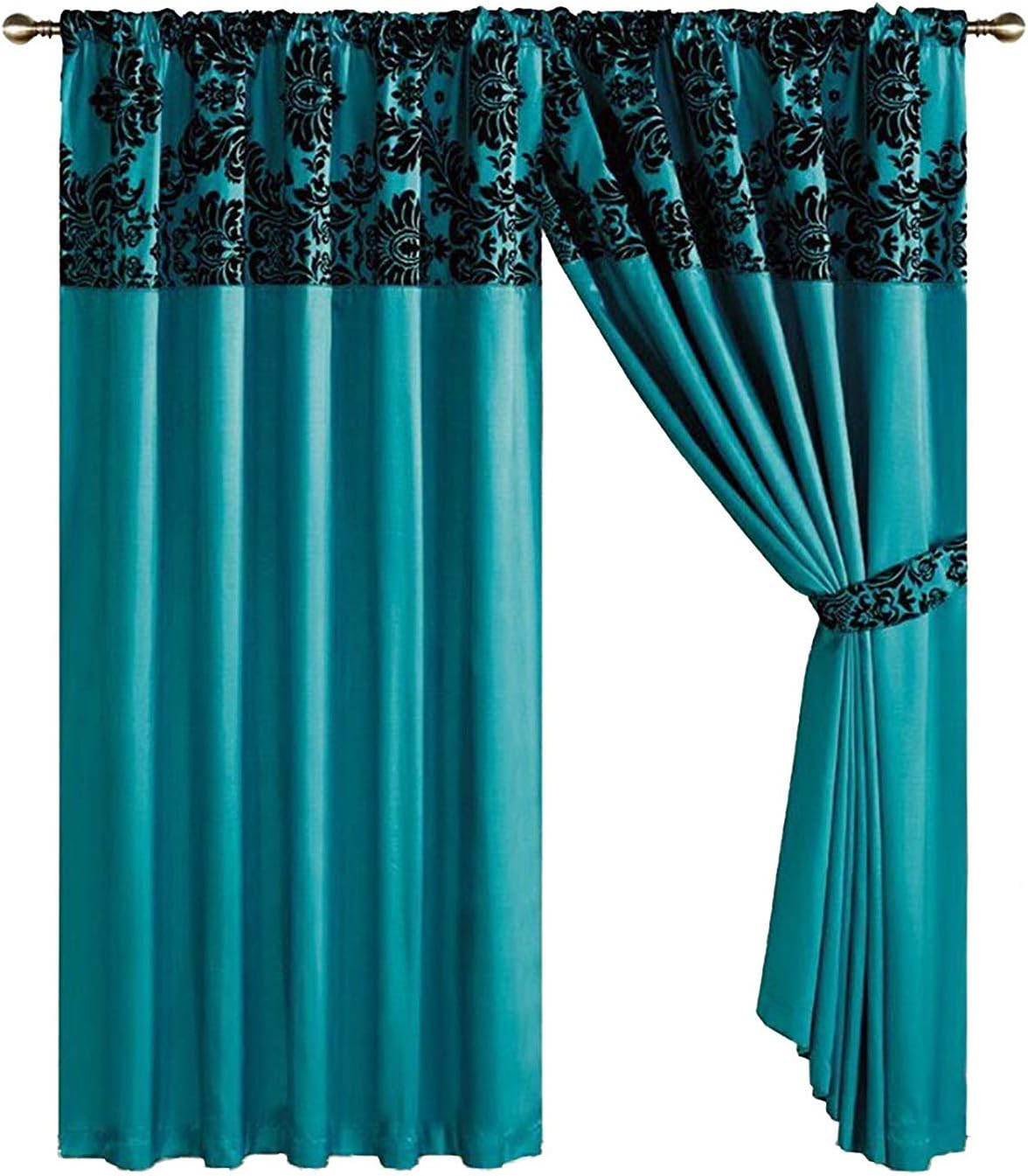 Kelly Half Flock With Plain Design Damask Ready Made Pencil Pleat