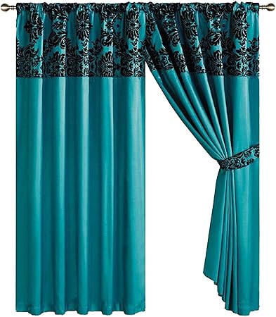 Kelly Half Flock With Plain Design Damask Ready Made Pencil Pleat