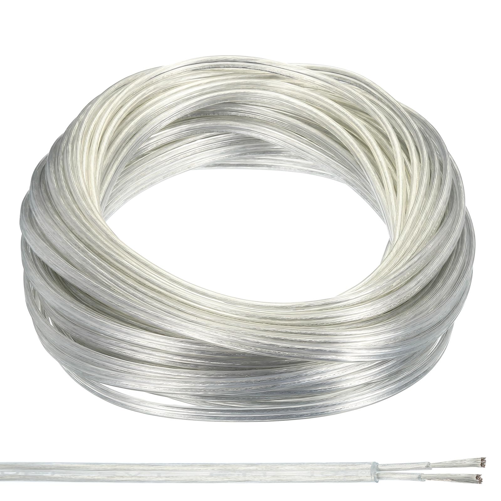 PATIKIL 65Ft 18/2 PVC Covered Wire, 300V SVT Round Lamp Cord Insulated Heat Resistant Electronical Flexible Cable for LED Lamp Wire Audio Cable Speaker, Clear, UL Listed