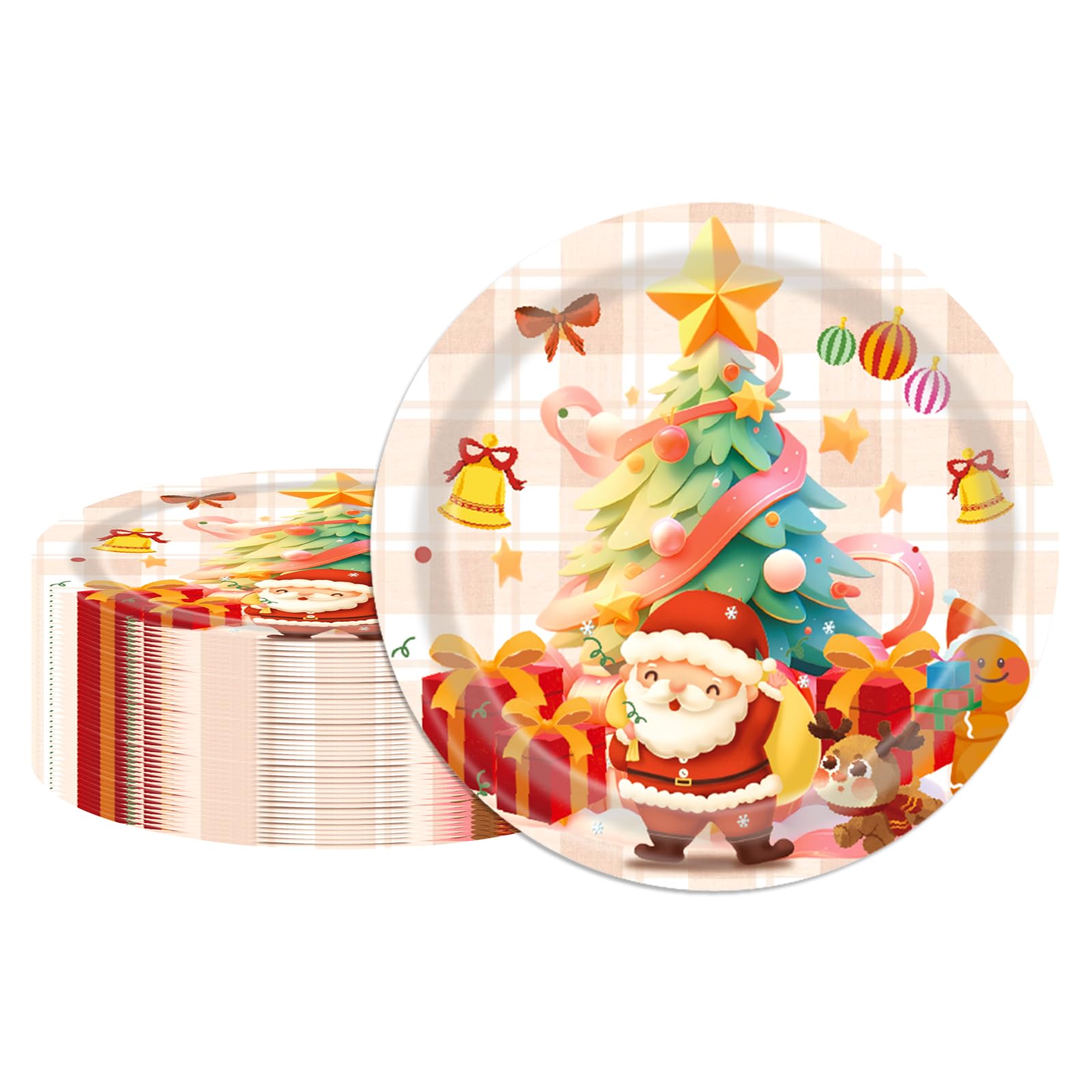 EVYIENEN 50pcs Christmas Party Paper Plates, 7in Disposable Dessert Plates for Merry Christmas Gifts & Party Supplies
