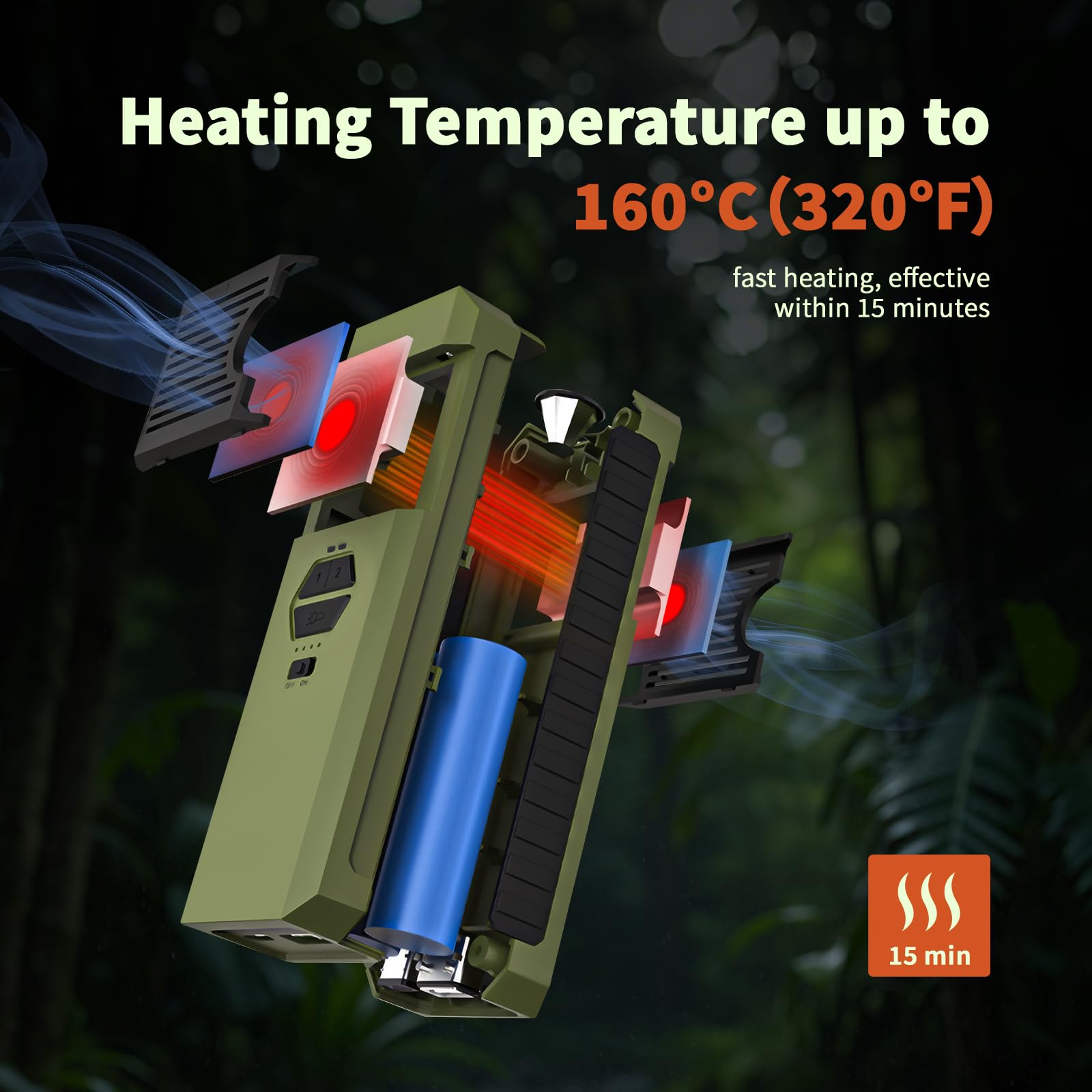 WhiteRhino 3-IN-1 Outdoor Mückenschutz mit Taschenlampe, Elektrisch Mückenschutz mit Beidseitiger Heizung, IP67 Wasserdicht, 9000mAh Akku, für den Außenbereich, Terrasse, Hof, Reisen (Grün) 7
