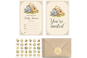 ALODR Winnie Baby Shower Invitations, Winnie Baby Shower Invitations Card Party Decorations, Winnie Birthday Party Invitations, Winnie Invitations with Envelopes and Stickers, Winnie Baby Shower Pack of 20