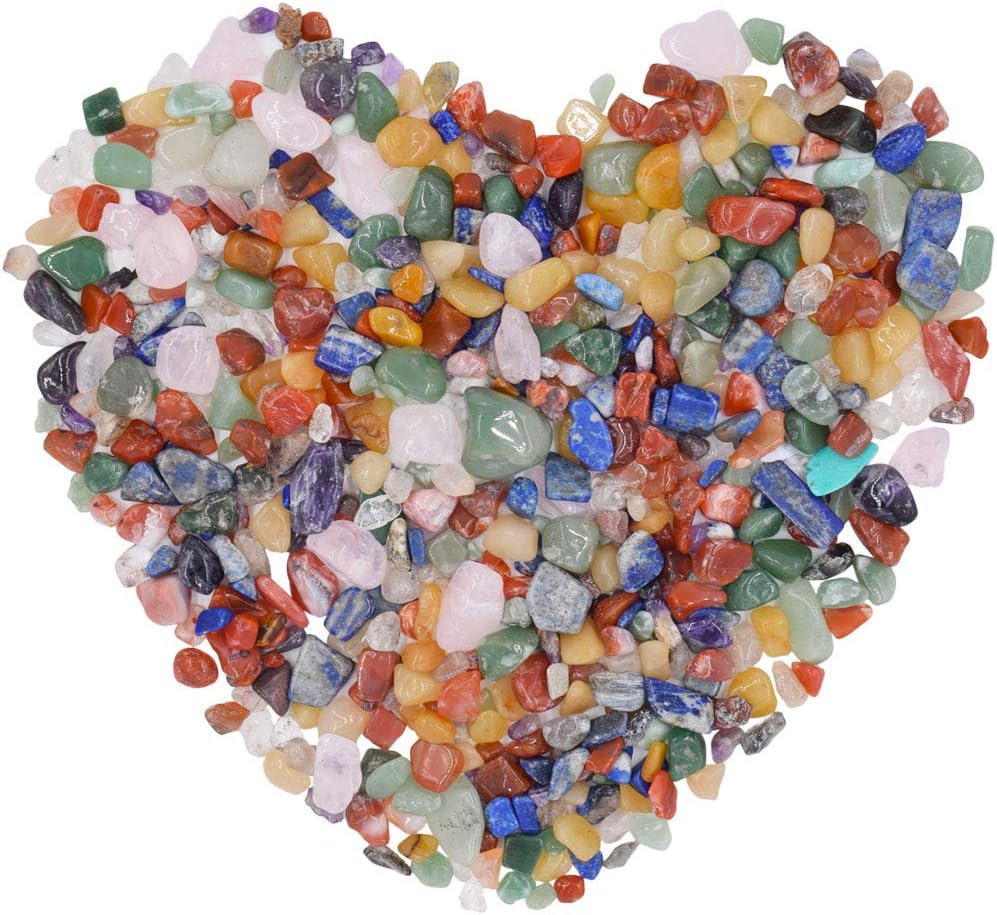 Bofanio 1.1 lb Colorful Chips Stone Crushed Crystal Quartz Pieces Irregular Shaped Tumbled Stones Raw Gems Beads Filler Colored Decorative Rocks for Vases Plants Crafts (500g/Bag)