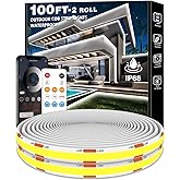 talkhigh 100ft COB Outdoor LED Strip Lights Waterproof,Dimmable 6500K Bright White,IP68 Outside Led Light Strips Waterproof with App Remote Control,Music Sync Exterior Led Rope Lights