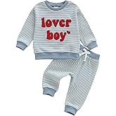 KtwHarnu Toddler Baby Boy Valentines Day Outfit Lover Boy Embroidery Waffle Knit Long Sleeve Sweatshirt and Pants Set