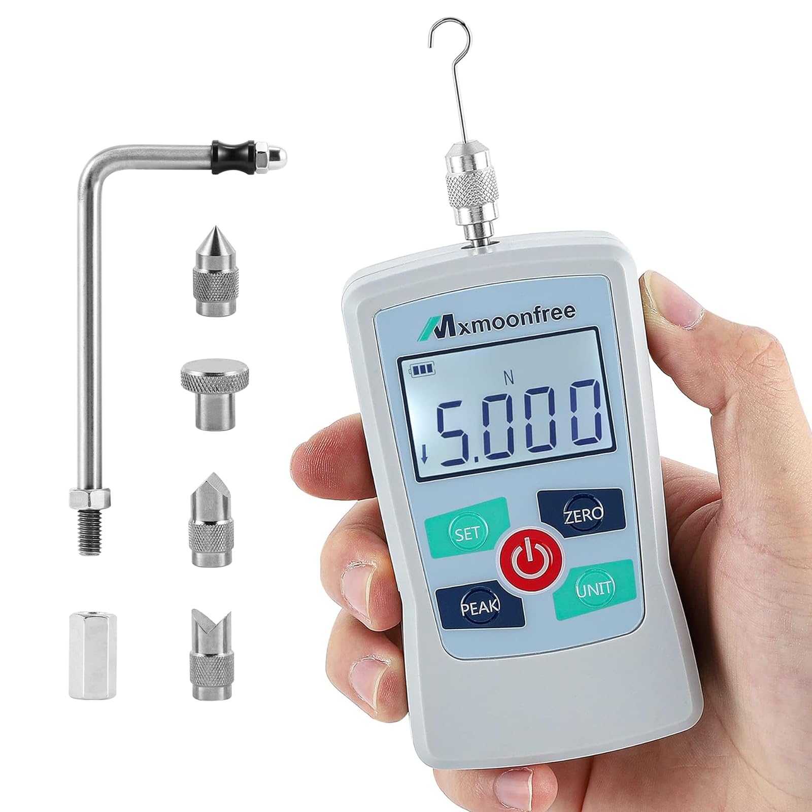 Photo 1 of Mxmoonfree 5N Digital Force Gauge Push Pull Gauge Portable Force Meter with Units N/LB/Kg/Oz, Storage Case, Auto Backlit LCD, Auto Power-Off for Teaching School Lab Mechanical Physics (ZMF-5N)