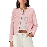 Women's Tweed Blazers Long Sleeve Business Button Down Casual Cropped Blazer Jackets with Pockets