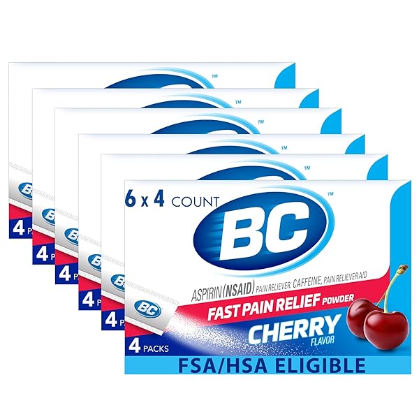 BC POWDER PAIN RELIEVER, CHERRY FLAVOR ASPIRIN DISSOLVE PACKS, 4 COUNT POWDER PACKETS, 6 PACK