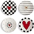 DEMDACO Black and Red Heart 6.5 inch Stoneware Appetizer Plates Set of 4