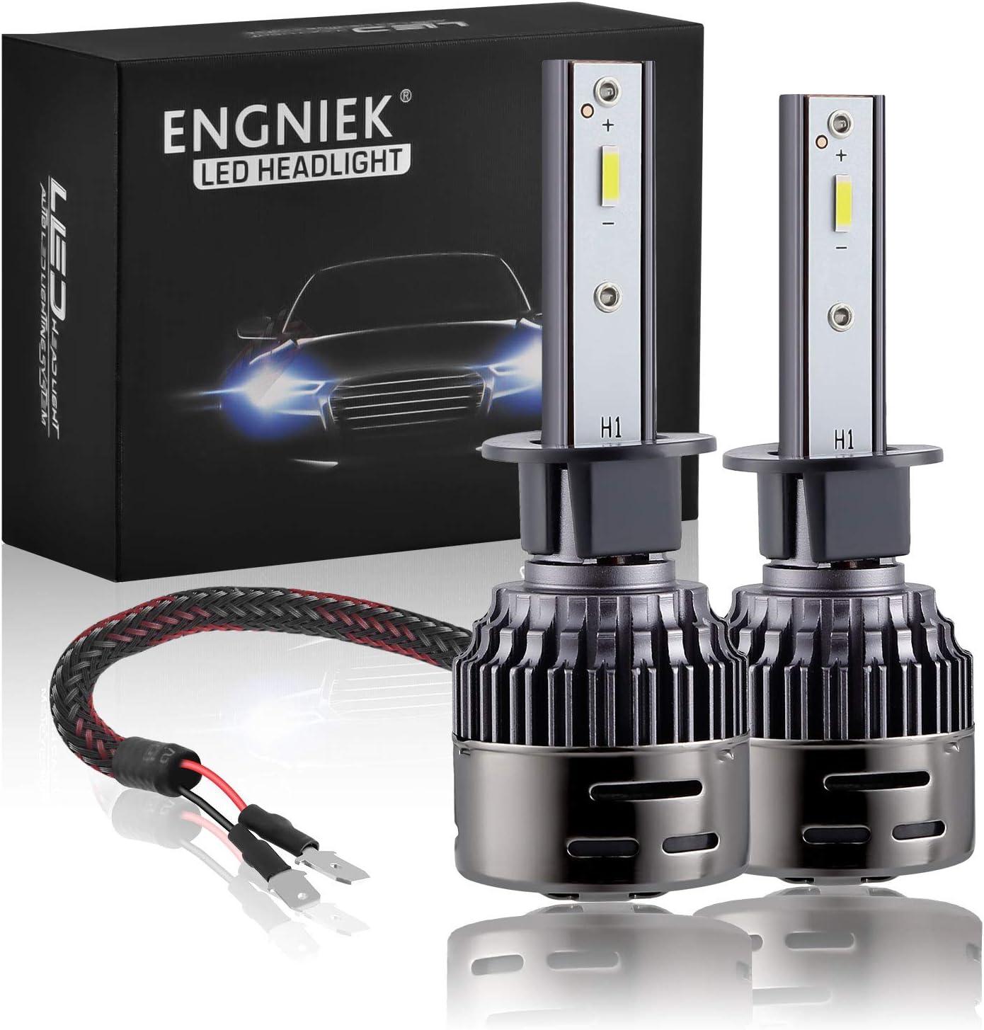 H1 LED Headlight Bulbs Pure White Bright High Low Beam Conversion Kit 40W，9800LM, 2pcs