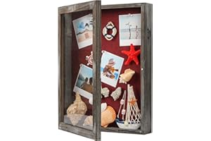J JACKCUBE DESIGN Shadow Box Display Case 12.59"X 16.53" Memory Box Rustic Wood Frame with Linen Back Gifts Keepsakes Storage for Picture Medal Post-Card -MK577A (Large)
