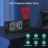 ORIA 7.8" LED Mirror Projection Alarm Clock 180° Rotatable USB Charger Snooze view 2