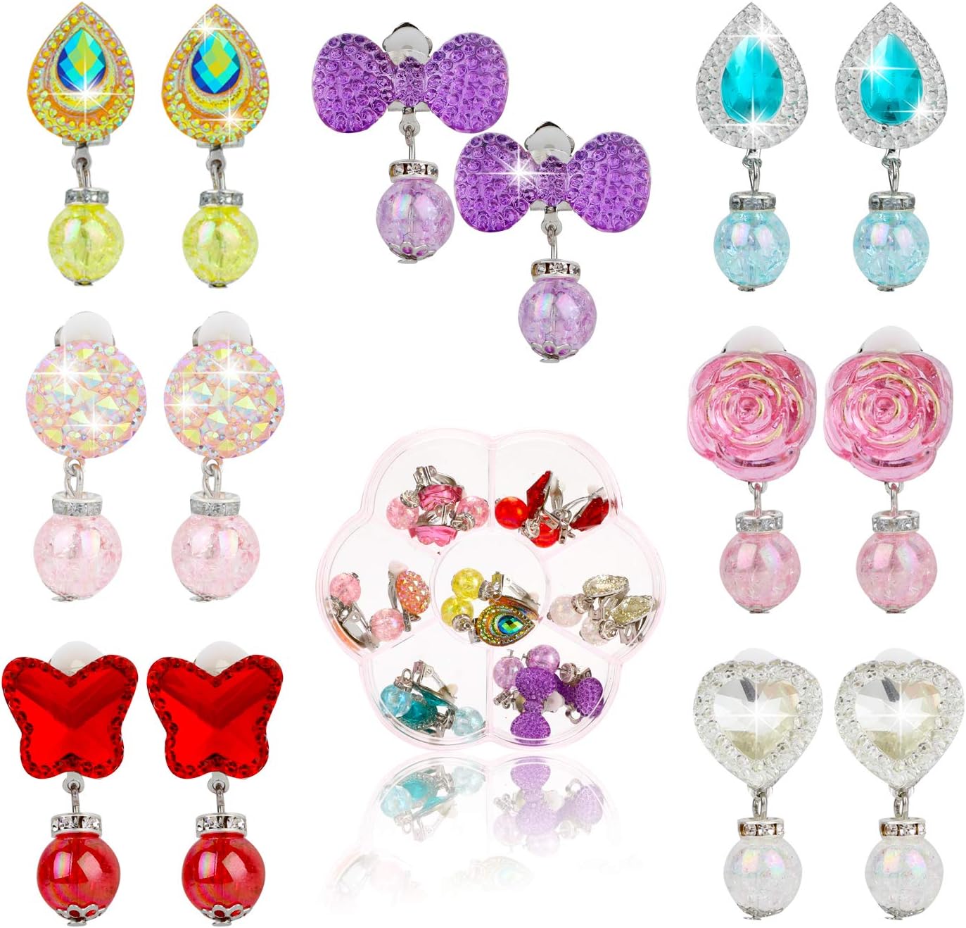 Hifot 7 works Clip-on Earrings No Pierced Design Earrings Dress up Princess Jewelry Accessories for Girls Kids Toddler - Image 3