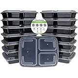 Freshware Meal Prep Containers [15 Pack] 3 Compartment with Lids, Food Containers, Lunch Box | BPA Free | Stackable | Bento Box, Microwave/Dishwasher/Freezer Safe, Portion Control, 21 day fix (32 oz)