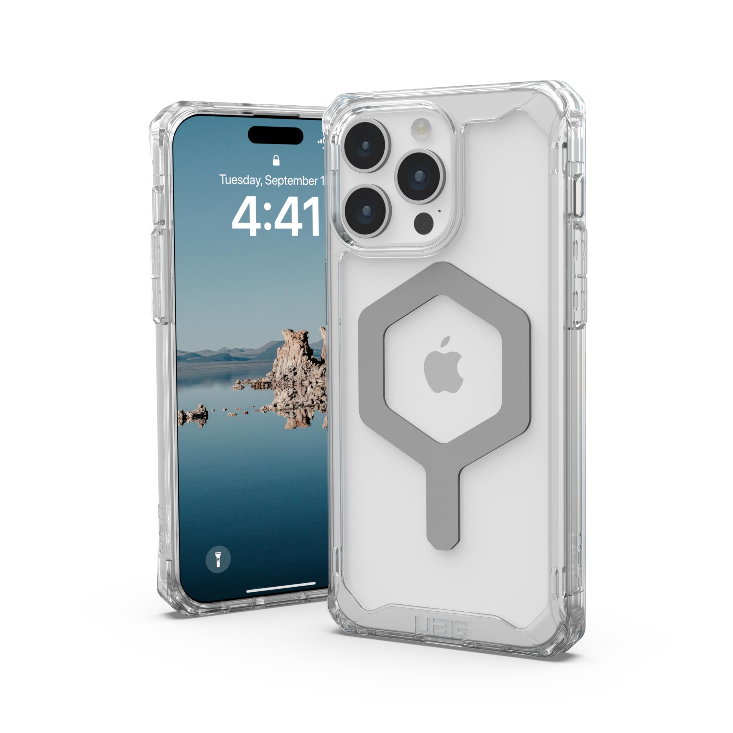 URBAN ARMOR GEAR UAG [Updated Version] Compatible with iPhone 15 Pro Max Case 6.7" Plyo Ice/Silver Built-in Magnet Compatible with MagSafe Charging Rugged Anti-Yellowing Transparent Protective Cover — image 1