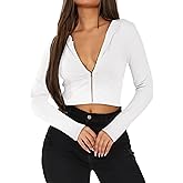 LovelyWholesale Womens Ribbed Cropped Hoodie Zip Up Crop Sweatshirt Casual Long Sleeve Tops