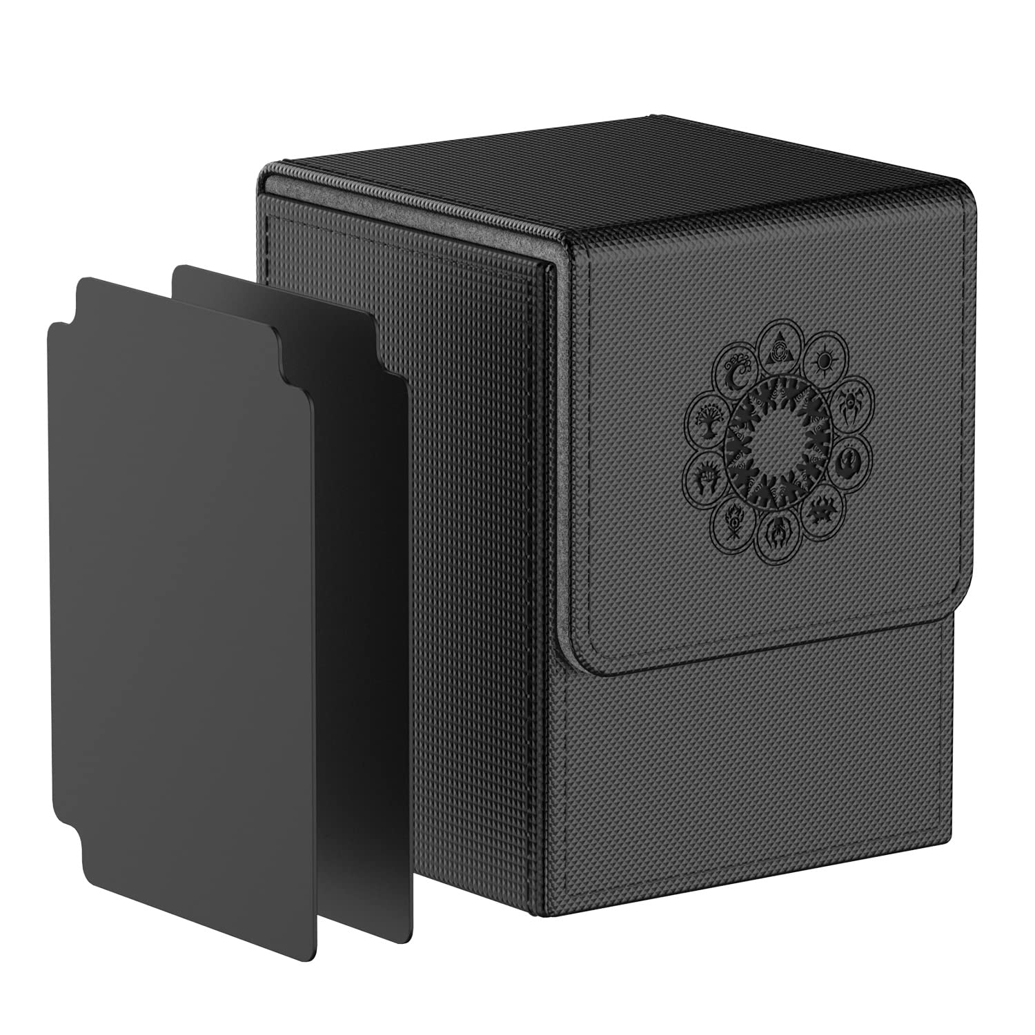 Pulchra Card Deck Box with 2 Dividers per Holder for TCG, Large Size Holds up to 100+ Cards (Elemental Design,Black) โ image 1