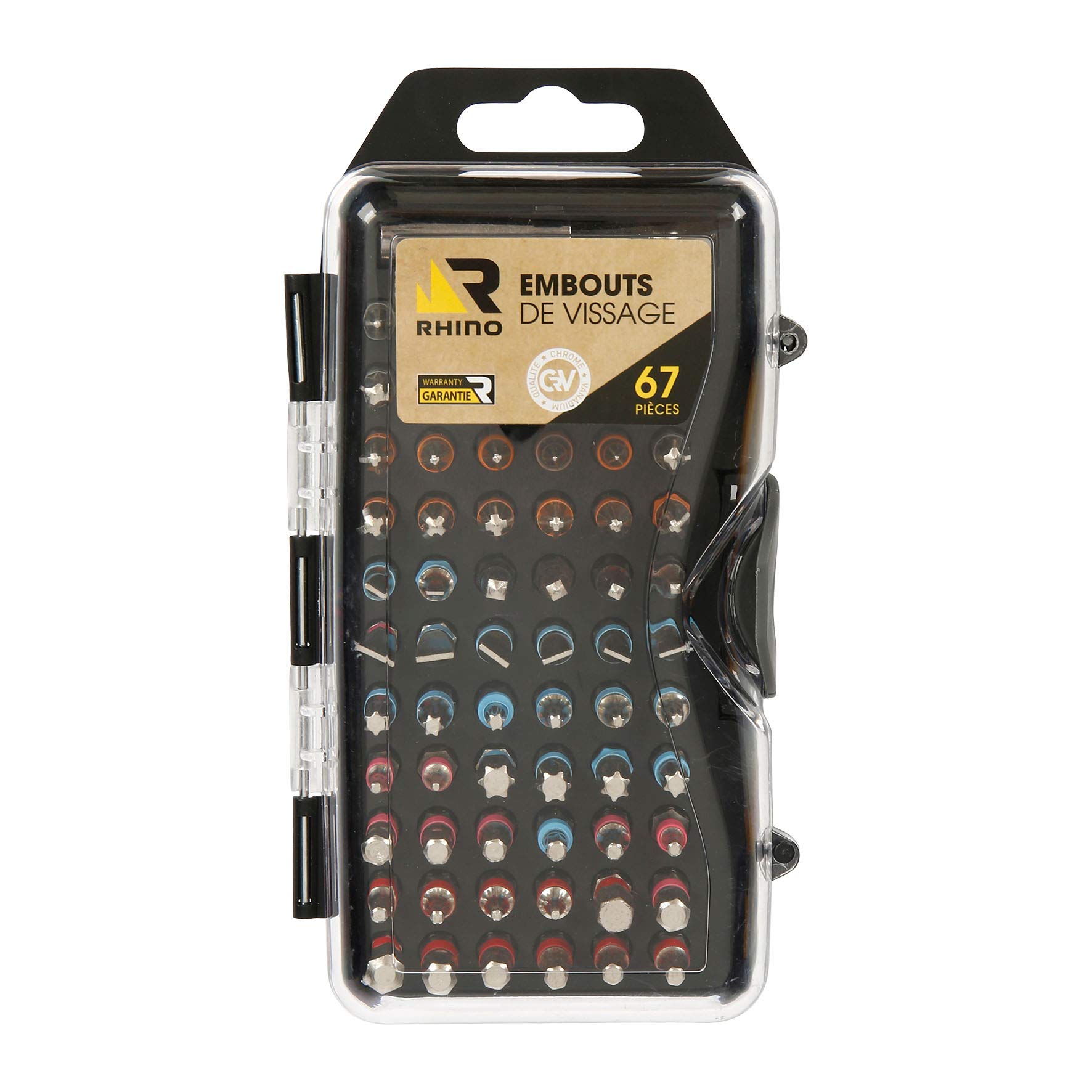 Rhino 22812 67-Piece Screwdriver Set with Magnetic Bit Holder, Chrome, Vanadium, 5-Year Guarantee, Phillips, Flat, Square, Torx, Allen, NC, Various Sizes Available