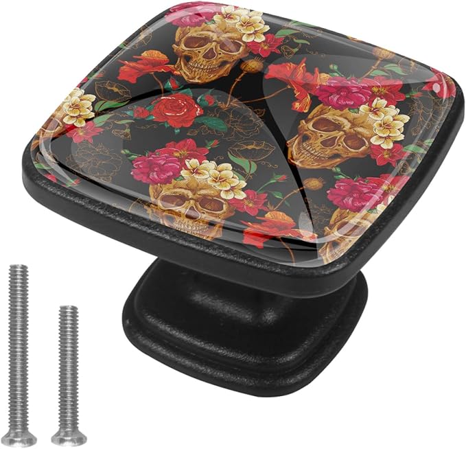 Perillas de gabinete, paquete de 4 Flor de calavera dorada Perillas de