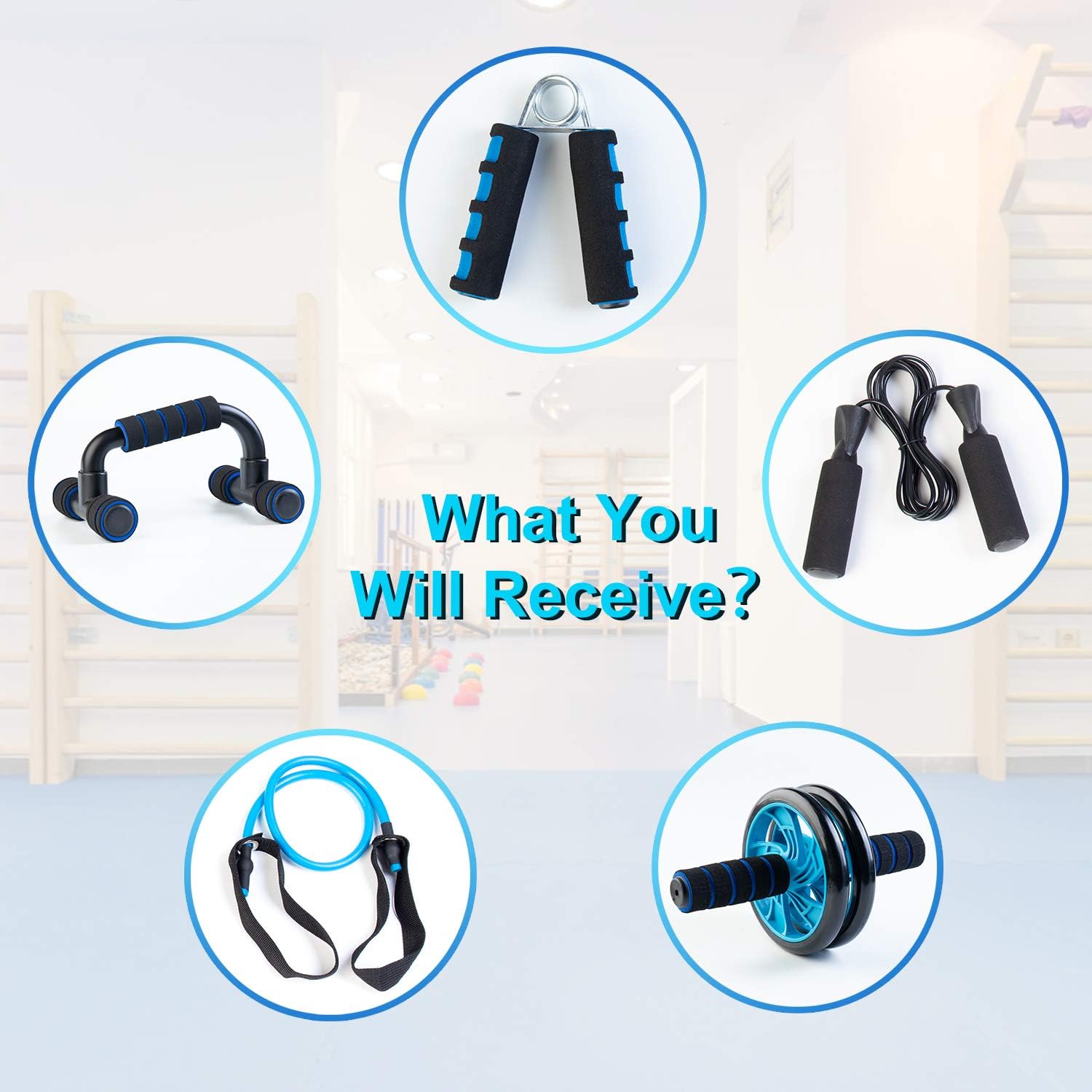 BOSWELL Ab Roller Wheel, 5-in-1 Ab Roller Kit with Knee Pad, Grip, Skipping Rope, Resistance Bands, Pad Push Up Bars Handles Grips, Perfect Home Gym Equipment for Men Women Exercise : Sports & Outdoors