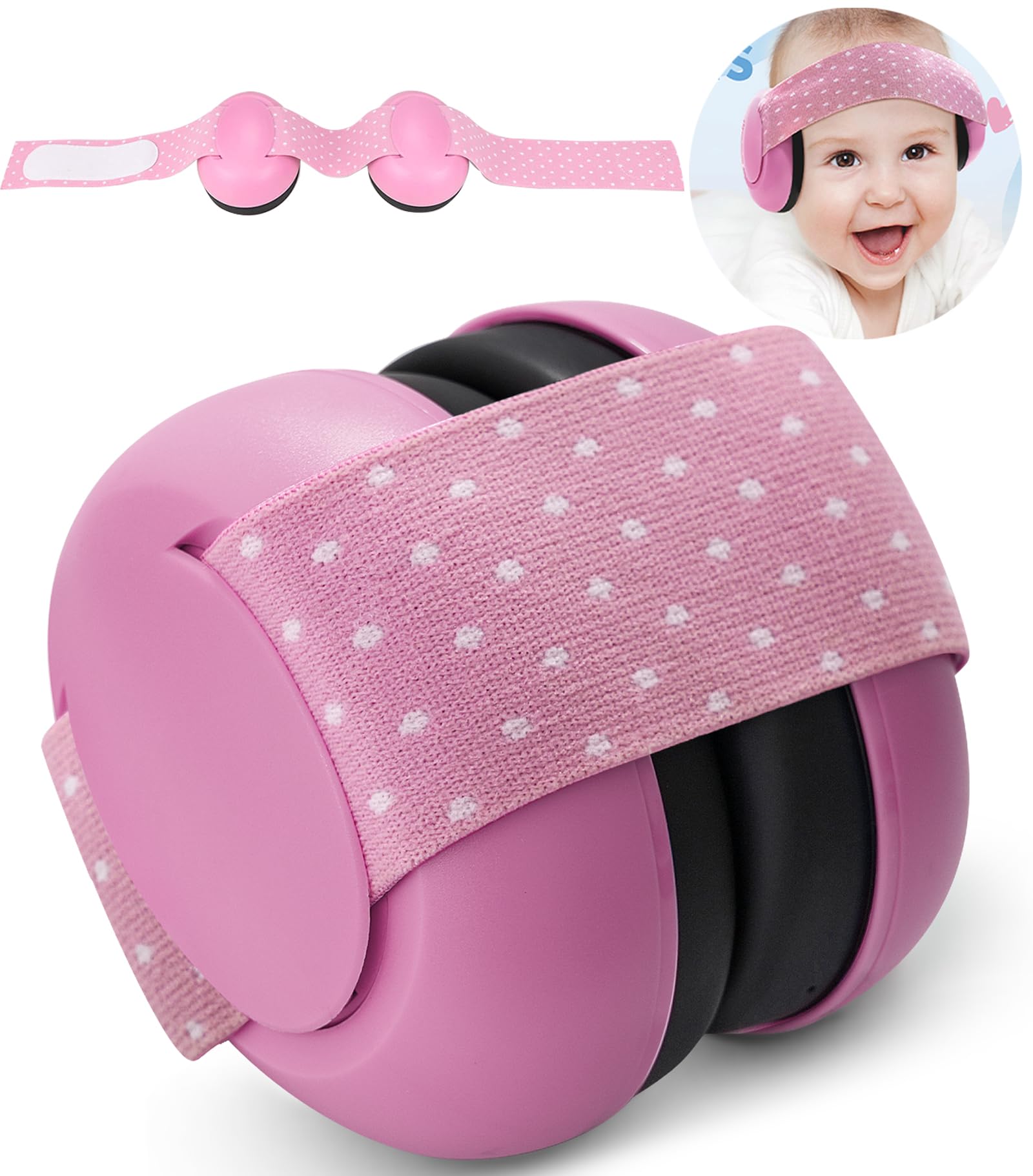 YANKUIRUI Baby Ear Defender, Noise Reduction Earmuffs for Infants and Toddlers up to 36 Months, Adjustable Comfortable Headphones Against Hearing Damage & Improves Sleep (Pink)