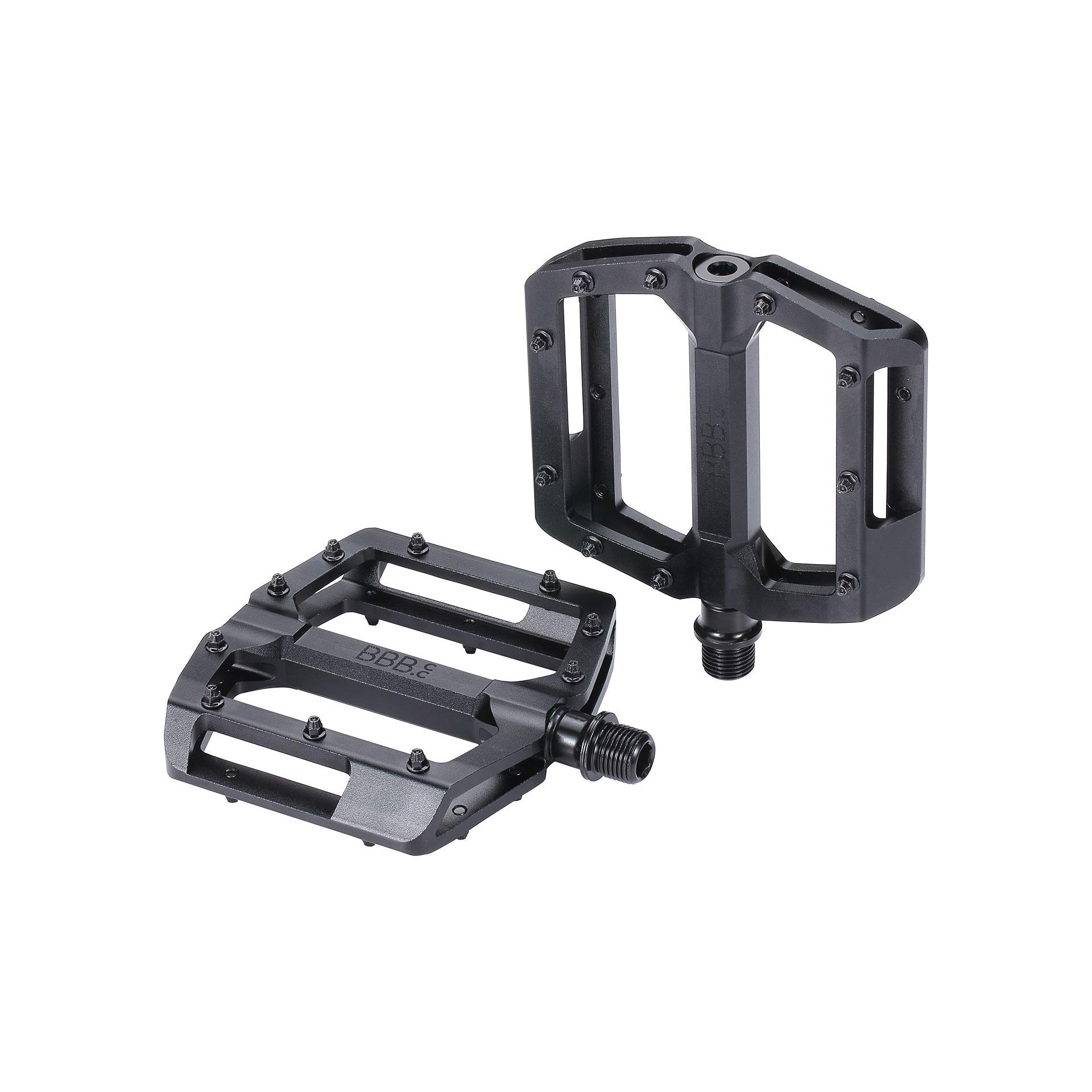 BBB Cycling Mountain Bike Pedals Flat Black 9/16" Ultralight Aluminum Alloy Sealed Bearing with Anti-Slip Pins For MTB E-MTB Enigma BPD-38