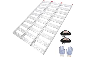 FinerFurnis 76" x 50" Heavy Duty 1500 lbs Aluminum Tri-Fold Loading Ramp - Non-Slip Treads, Rust-Proof, with Safety Straps fo