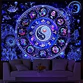 Lahasbja Blacklight Constellation Tapestry UV Reactive Sun and Moon Tapestries Spiritual Zodiac Astrology Wall Tapestries Galaxy Wall Decor Mystic Yin Yang Wall Hanging for Bedroom