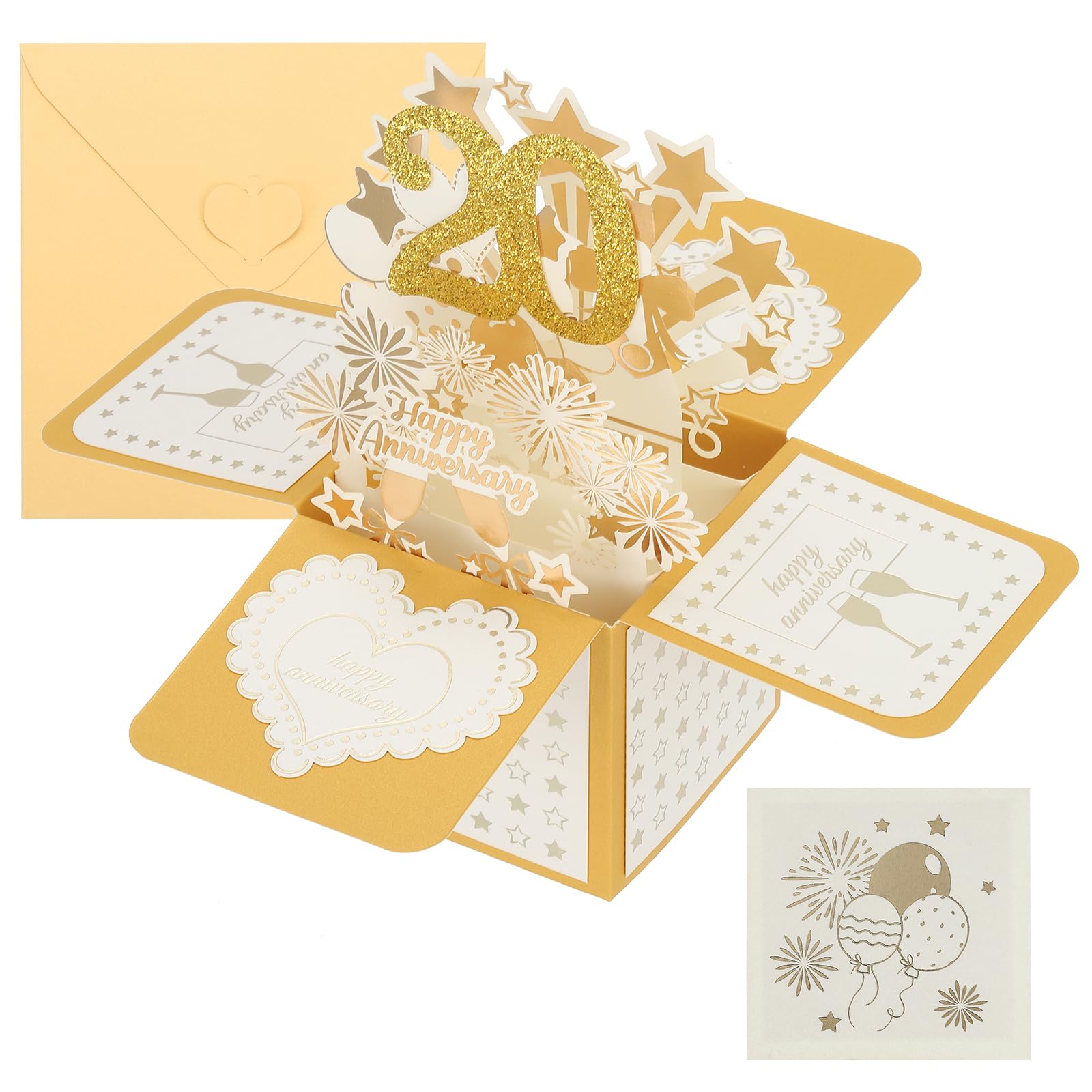 PATIKIL 20 Year Anniversary Card, Happy Anniversary Cards Wedding Anniversary Card for Wife Men Her Couple, Gold Tone