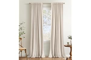 INOVADAY 100% Blackout Curtains 84 Inches Length 2 Panels Set, Back Tab/Rod Pocket Linen Black Out Curtains for Bedroom, Thermal Insulated Window Drapes - Cream, W50 X L84