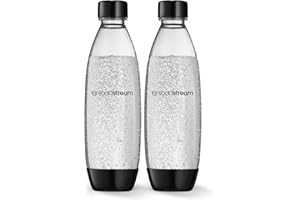 SodaStream Bottle 2 Pack, BPA Free Fizzy Water Bottles for Spirit, Terra, Art & Source Sparkling Water Makers, Dishwasher Safe Reusable Water Bottle for SodaStream Flavours - 2x 1L Water Bottle, Black